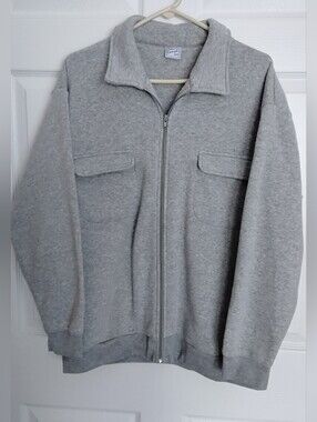 Vtg Haband Casual Joes Men's Gray Full-Zip Collared Sweater Jacket